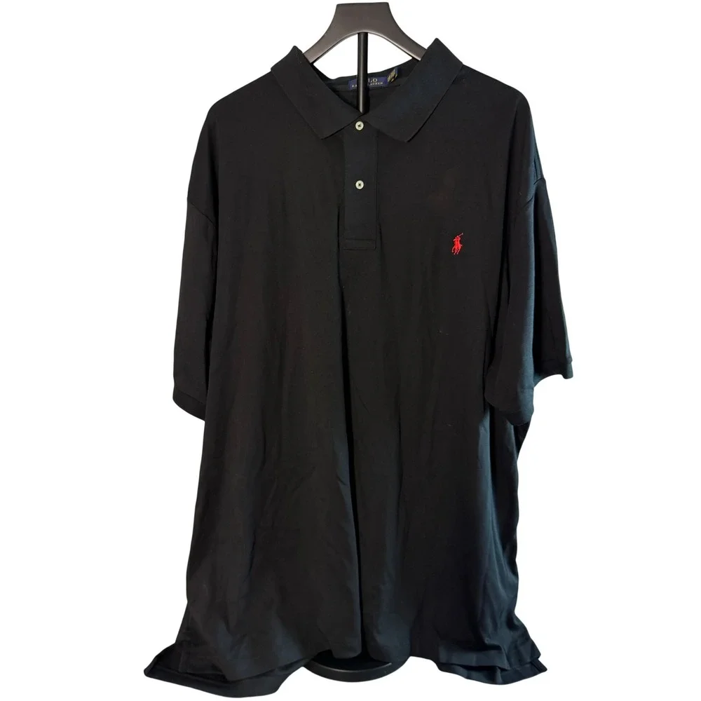 Polo Ralph Lauren Mens Black Short Sleeve Polo Shirt Red Pony Big & Tall 4XB 4TG